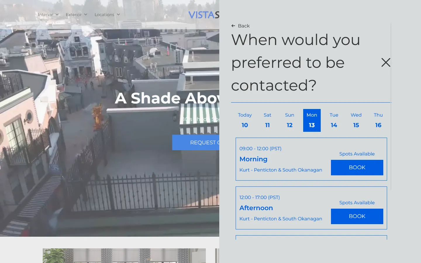 Screenshot of the desktop UI of the booking system