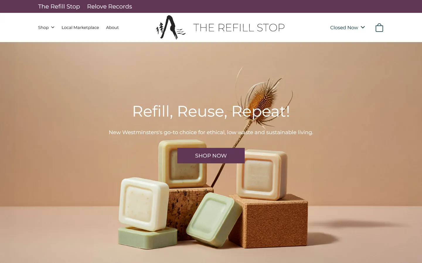 Screenshot of the desktop site of The Refill Stop
