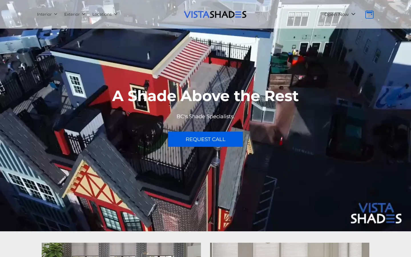 Screenshot of the desktop site of VistaShades